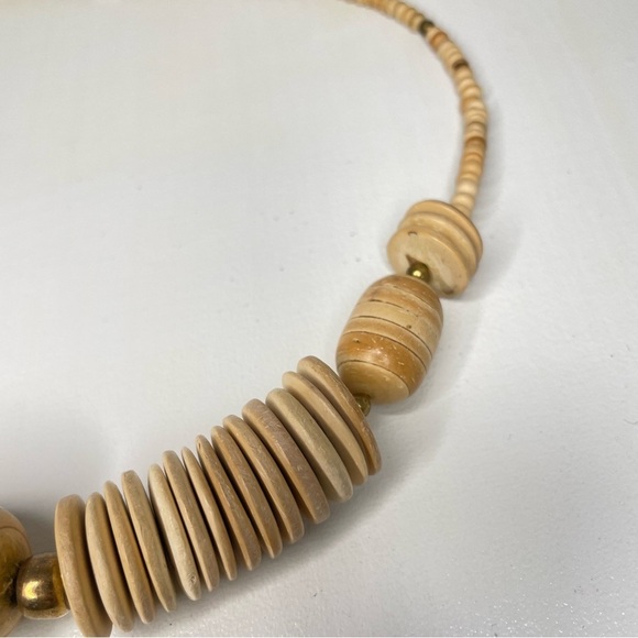 VINTAGE Wood & Copper Beaded Necklace - Picture 8 of 10